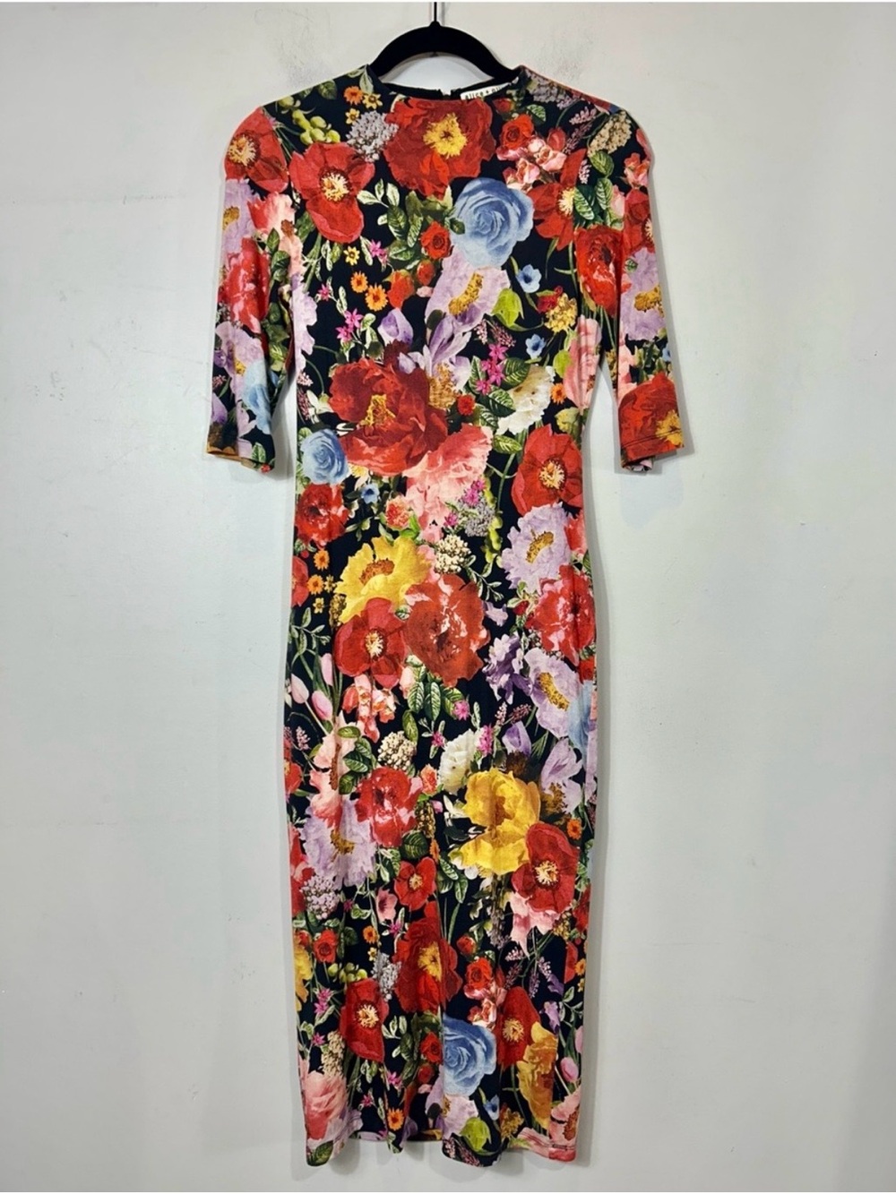 Alice and Olivia Delora Blooming Garden Floral Mock Neck Midi Dress Red - Picture 4 of 7